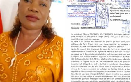 Kasaï : Sur l'ordre du président Tshisekedi, le parti MPC retire le mandat d'une députée provinciale