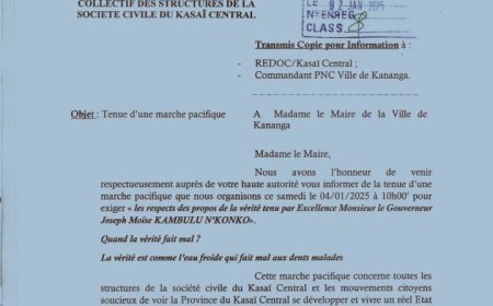 Convocation du Gouverneur du Kasaï Central à Kinshasa : Une marche pacifique annoncée pour exiger le respect de la vérité à Kananga