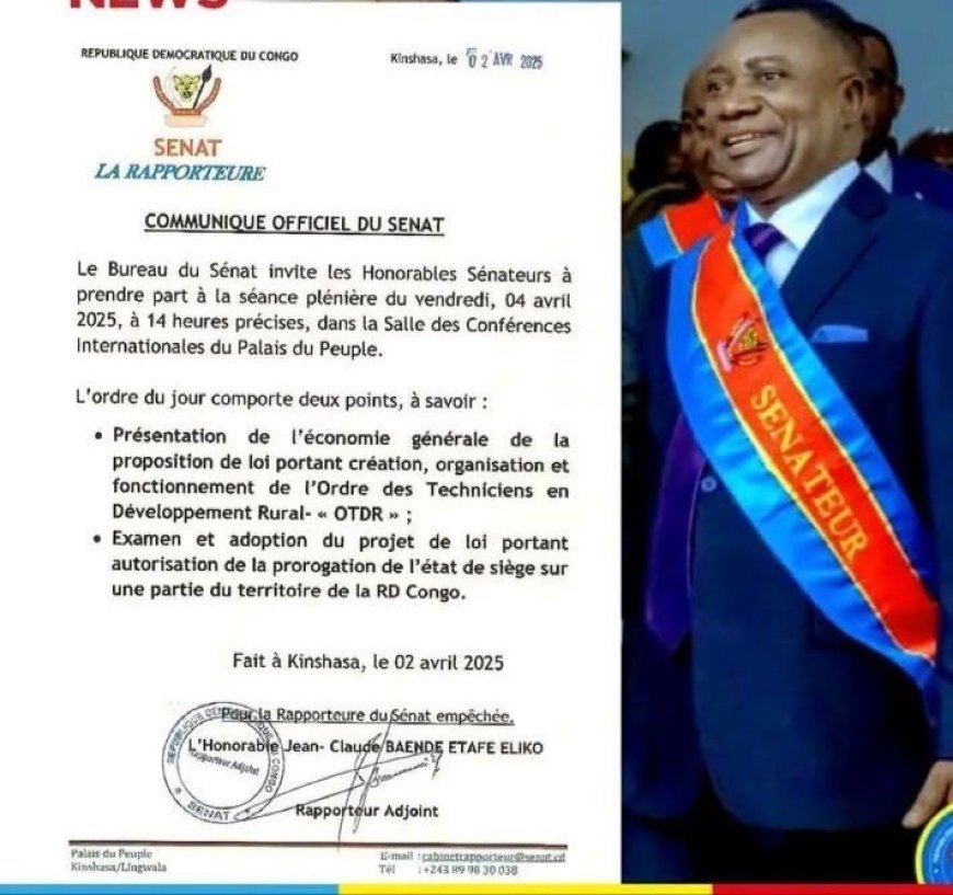 Sénat - RDC : Le sénateur Ngoyi Kasanji dépose un projet de loi pour la création de l'Ordre des techniciens en développement rural