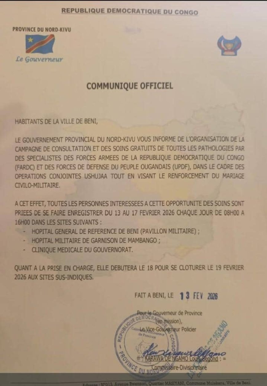 Nord-Kivu : Les armées congolaise et ougandaise lancent une campagne de soins gratuits à Beni