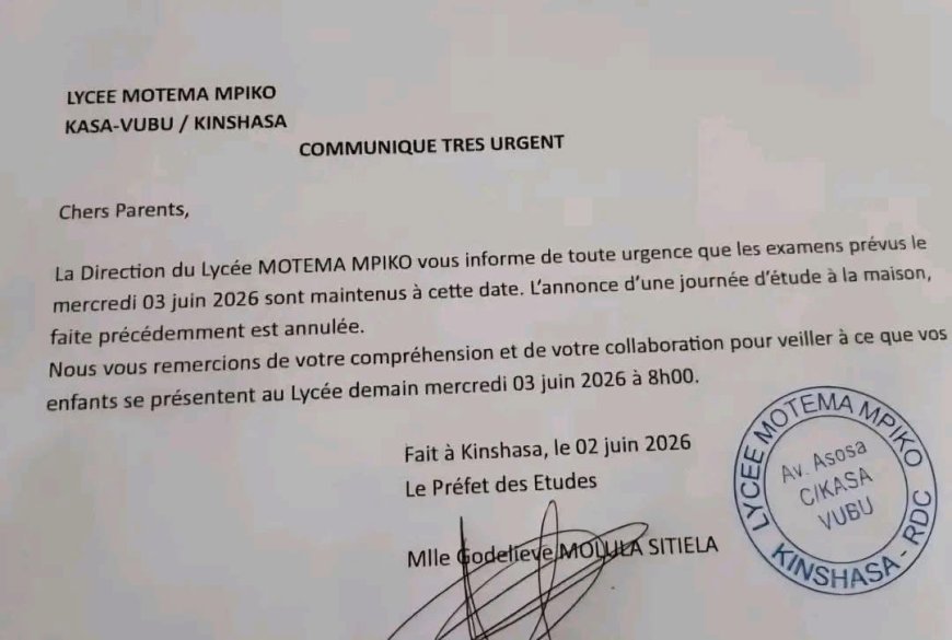 Kinshasa : Le lycée Motema Mpiko maintient ses examens ce mercredi malgré l'appel à la « ville morte »