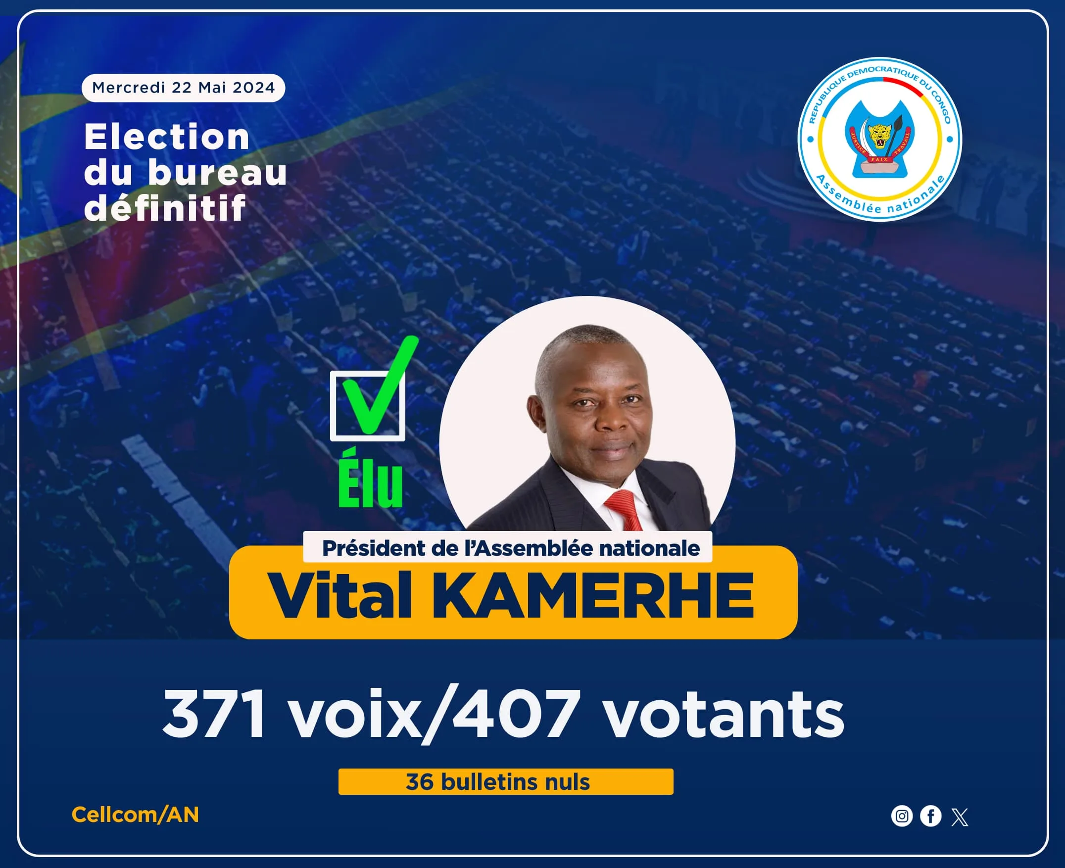 Élections du bureau définitif : Vital Kamerhe élu président sans opposition